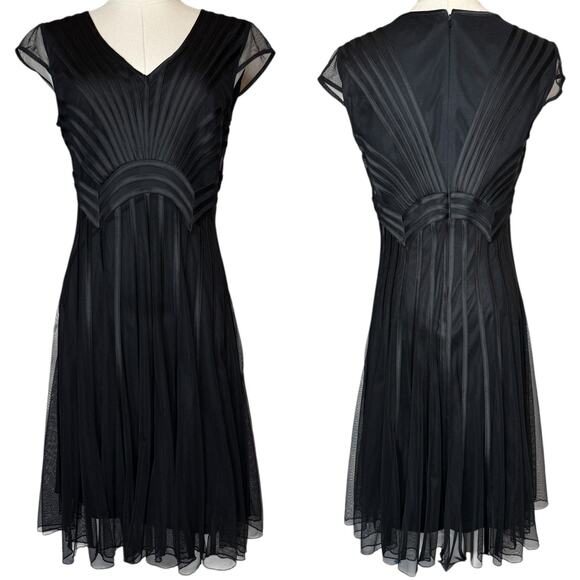 Derhy Fit and Flare Cap Sleeve Black Dress Mesh Ribbon, size Medium - Picture 1 of 6